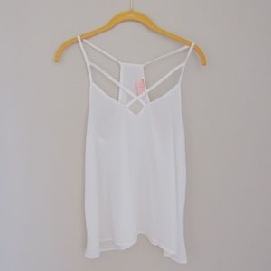 White silk spaghetti strapped tank